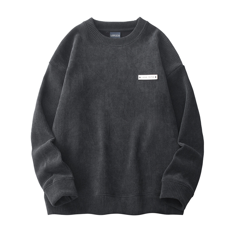 Corduroy fleece majica s velvet debljinom, okrugli ovratnik, dugi rukav, pulover