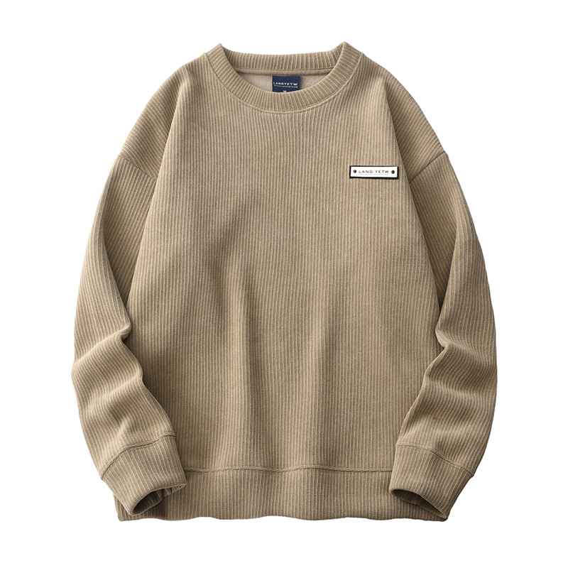 Corduroy fleece majica s velvet debljinom, okrugli ovratnik, dugi rukav, pulover