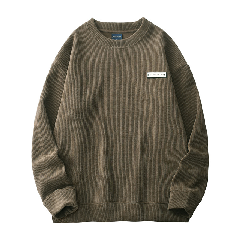 Corduroy fleece majica s velvet debljinom, okrugli ovratnik, dugi rukav, pulover