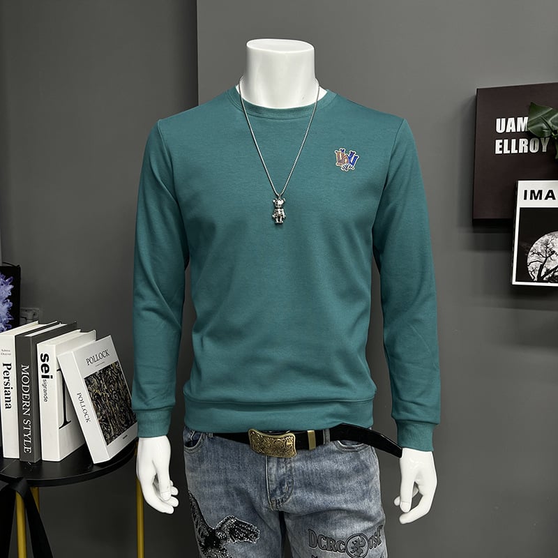 Muški pamučni sweatshirt slim-fit s okruglim izrezom i dugim rukavima