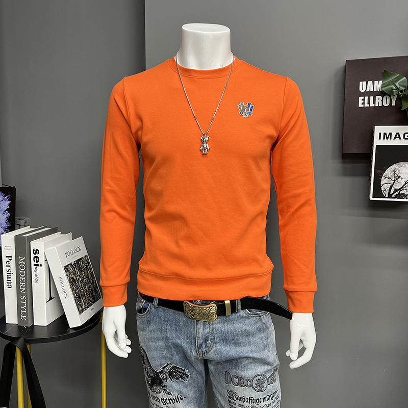 Muški pamučni sweatshirt slim-fit s okruglim izrezom i dugim rukavima