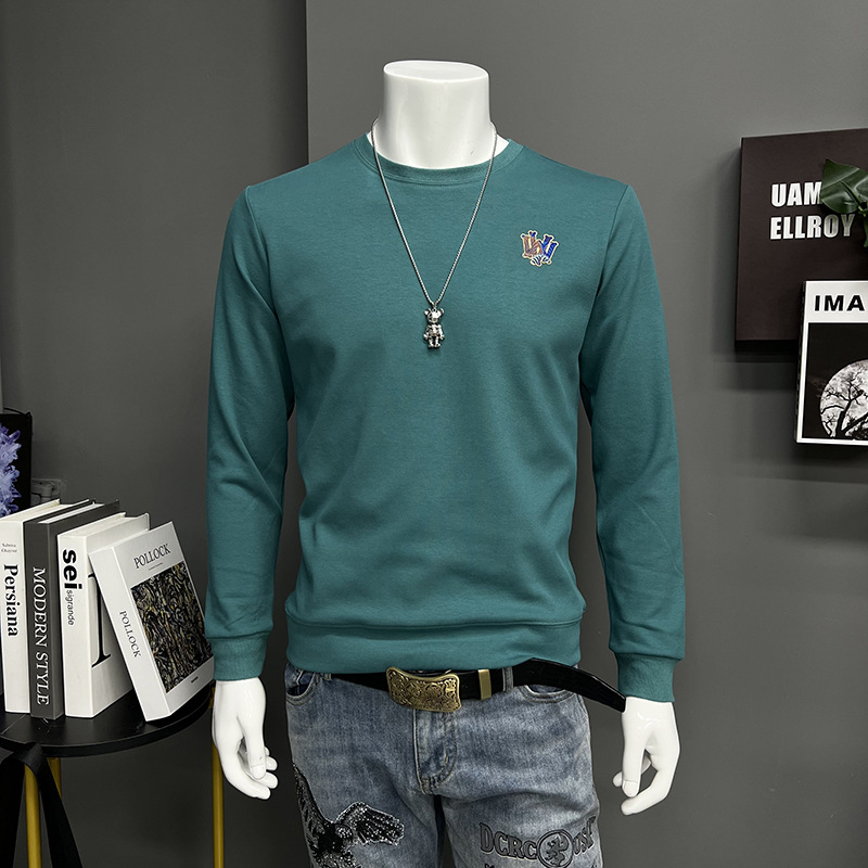 Muški pamučni sweatshirt slim-fit s okruglim izrezom i dugim rukavima