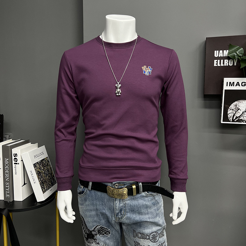 Muški pamučni sweatshirt slim-fit s okruglim izrezom i dugim rukavima