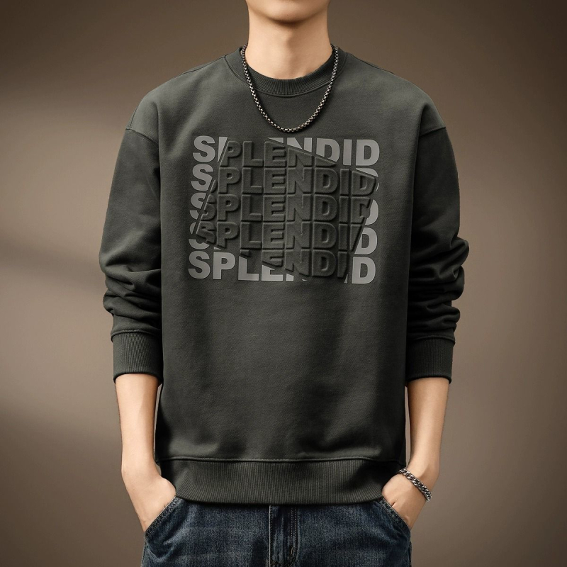 Muški hoodie s kapuljačom od platinske pamuka s krznom zeca (96%+), srednja debljina, 280–300 g/m², okrugli izrez, proljeće