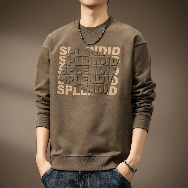 Muški hoodie s kapuljačom od platinske pamuka s krznom zeca (96%+), srednja debljina, 280–300 g/m², okrugli izrez, proljeće