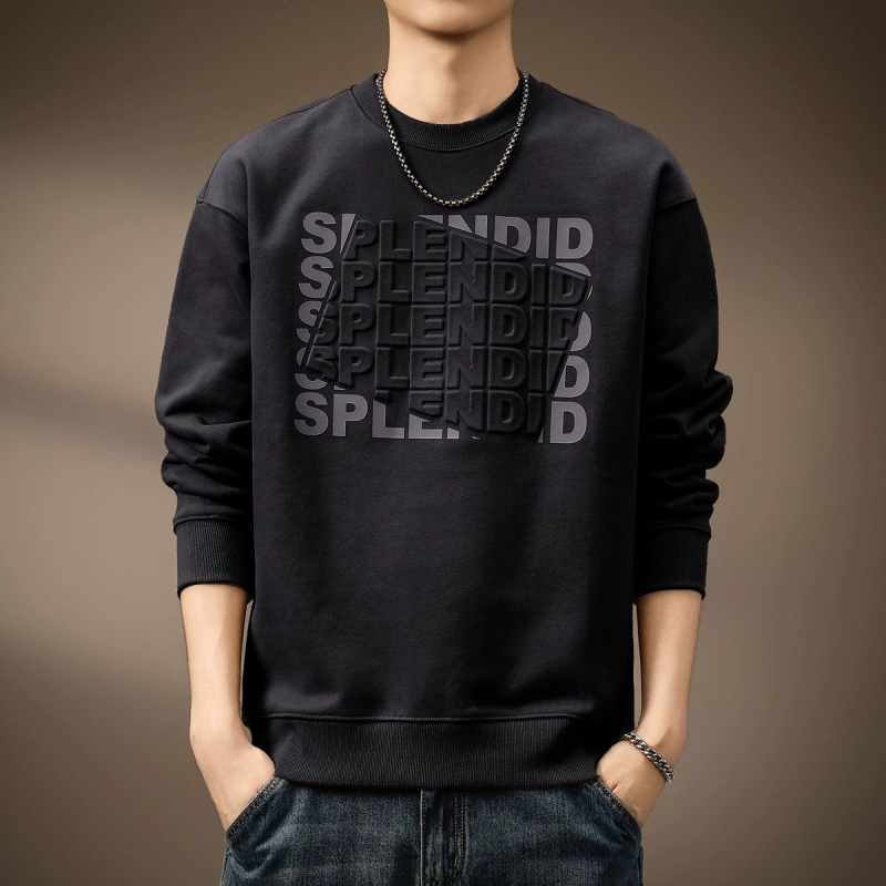 Muški hoodie s kapuljačom od platinske pamuka s krznom zeca (96%+), srednja debljina, 280–300 g/m², okrugli izrez, proljeće