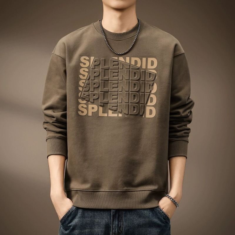 Muški hoodie s kapuljačom od platinske pamuka s krznom zeca (96%+), srednja debljina, 280–300 g/m², okrugli izrez, proljeće