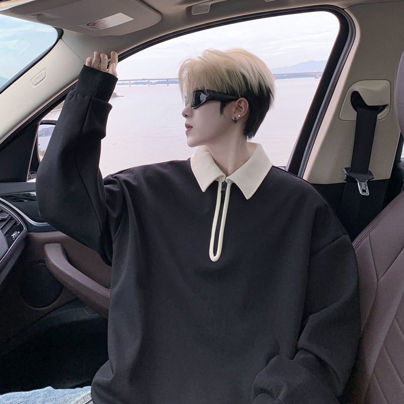 Duks s ovratnikom tip Lapel, polu-zip, poliester 96%+