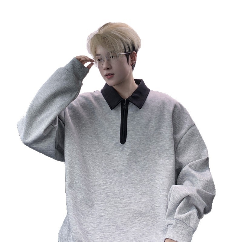 Duks s ovratnikom tip Lapel, polu-zip, poliester 96%+