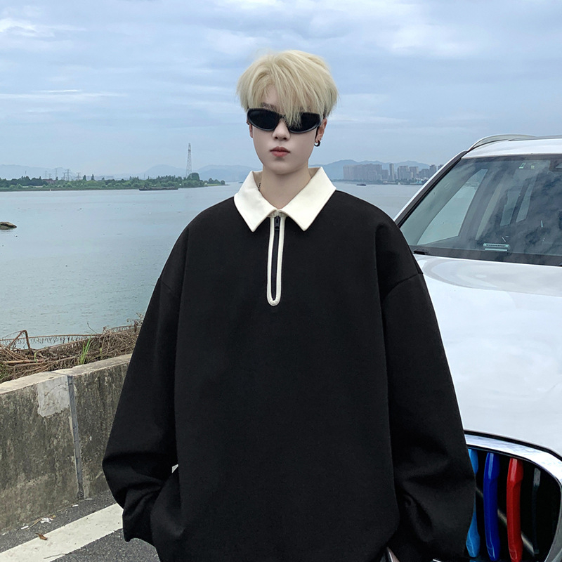 Duks s ovratnikom tip Lapel, polu-zip, poliester 96%+