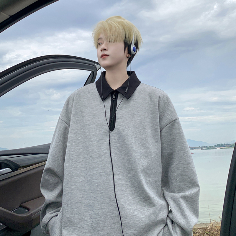 Duks s ovratnikom tip Lapel, polu-zip, poliester 96%+