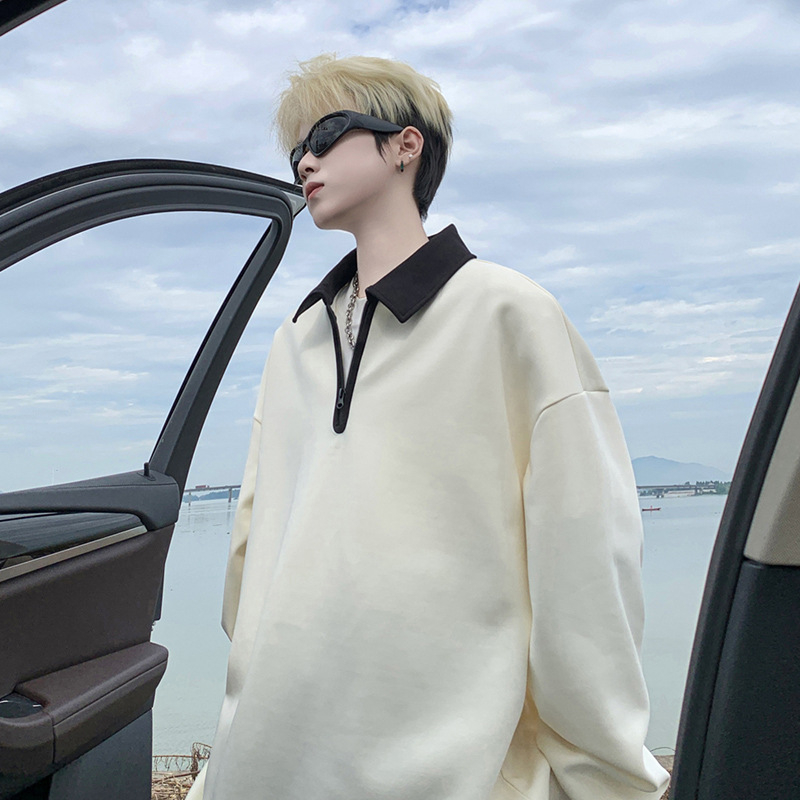 Duks s ovratnikom tip Lapel, polu-zip, poliester 96%+