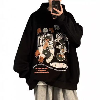 Oversized hoodie pulover s kapuljom, korejskog stila, labav kroj, natpis slovima, 71–80% poliestera