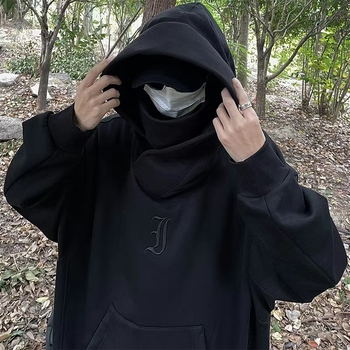 Muški hoodie džemper – opušten kroj, Raglan rukavi, poliester, izvezeni natpisi s slovima, džepovi Ming patch dizajnom