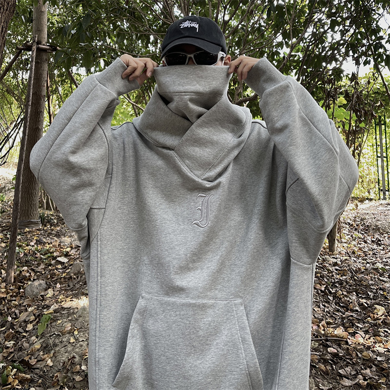 Muški hoodie džemper – opušten kroj, Raglan rukavi, poliester, izvezeni natpisi s slovima, džepovi Ming patch dizajnom