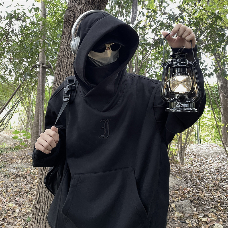 Muški hoodie džemper – opušten kroj, Raglan rukavi, poliester, izvezeni natpisi s slovima, džepovi Ming patch dizajnom