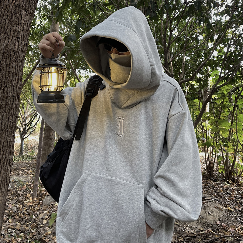 Muški hoodie džemper – opušten kroj, Raglan rukavi, poliester, izvezeni natpisi s slovima, džepovi Ming patch dizajnom