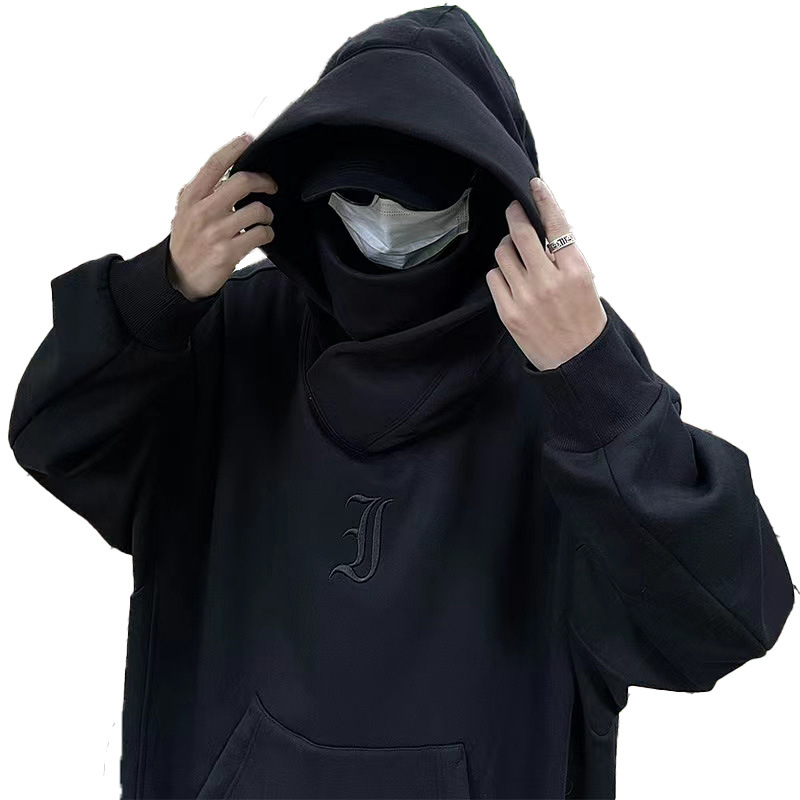 Muški hoodie džemper – opušten kroj, Raglan rukavi, poliester, izvezeni natpisi s slovima, džepovi Ming patch dizajnom