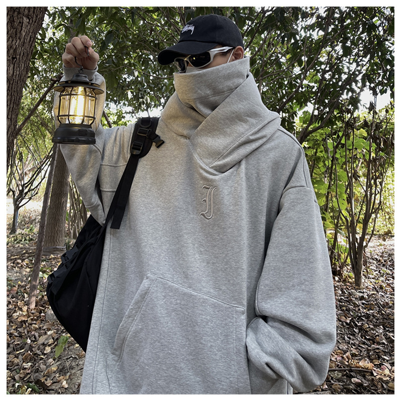 Muški hoodie džemper – opušten kroj, Raglan rukavi, poliester, izvezeni natpisi s slovima, džepovi Ming patch dizajnom