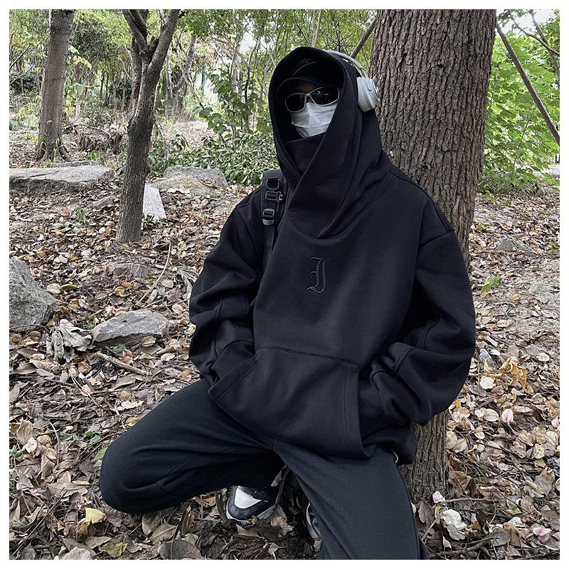 Muški hoodie džemper – opušten kroj, Raglan rukavi, poliester, izvezeni natpisi s slovima, džepovi Ming patch dizajnom