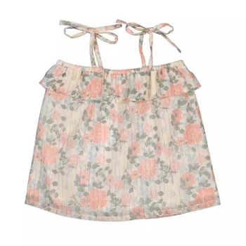 Детска памучна рокля, проста без ръкави, флорален принт