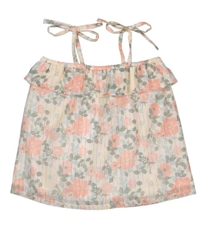 Детска памучна рокля, проста без ръкави, флорален принт