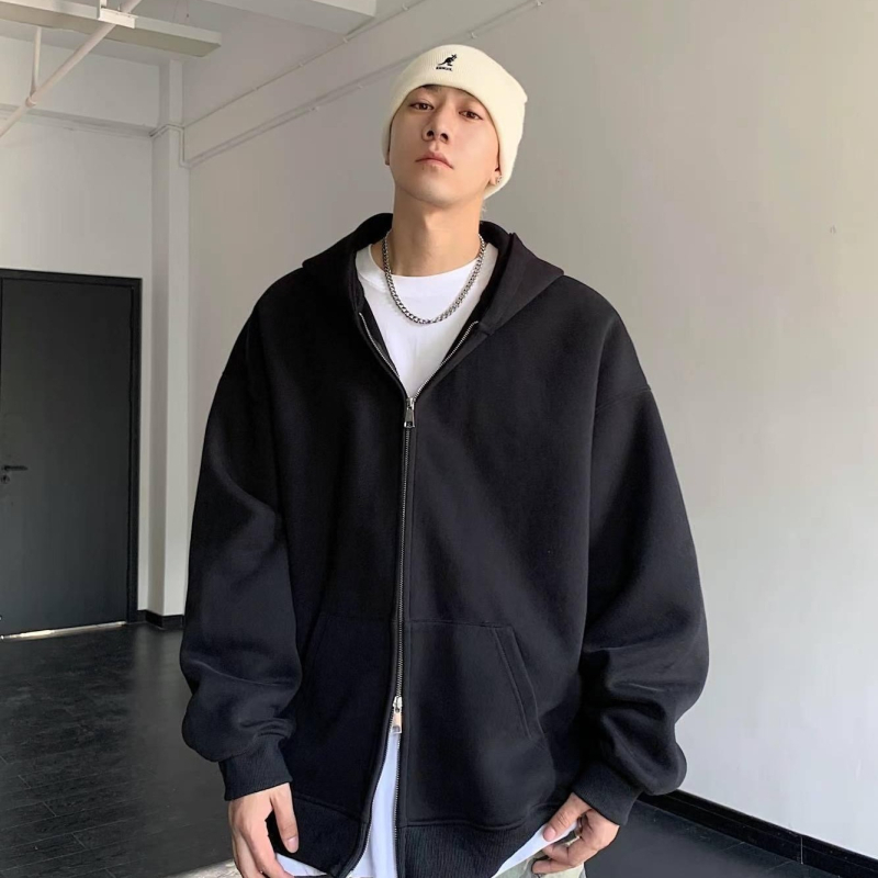 Unisex kardigan-sweatshirt s kapuljom, 420 g, širok i opušten kroj, jednobojna boja, ks001