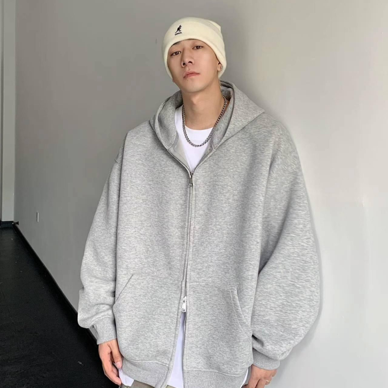 Unisex kardigan-sweatshirt s kapuljom, 420 g, širok i opušten kroj, jednobojna boja, ks001