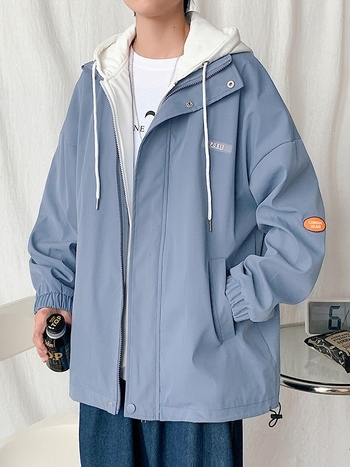 Muška jakna s kapuljom, windbreaker, udoban kroj, proljeće i jesen, jednobojna, izgled dvodijelnog kaputa