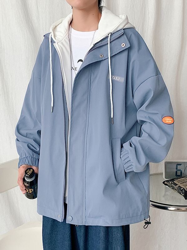 Muška jakna s kapuljom, windbreaker, udoban kroj, proljeće i jesen, jednobojna, izgled dvodijelnog kaputa