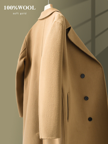 Vyrinis žiemos paltas, Korėjietiško stiliaus, laisvas kirpimas, dvigubo užsegimo, 100% vilna, apykaklė kostiumo stiliuje
