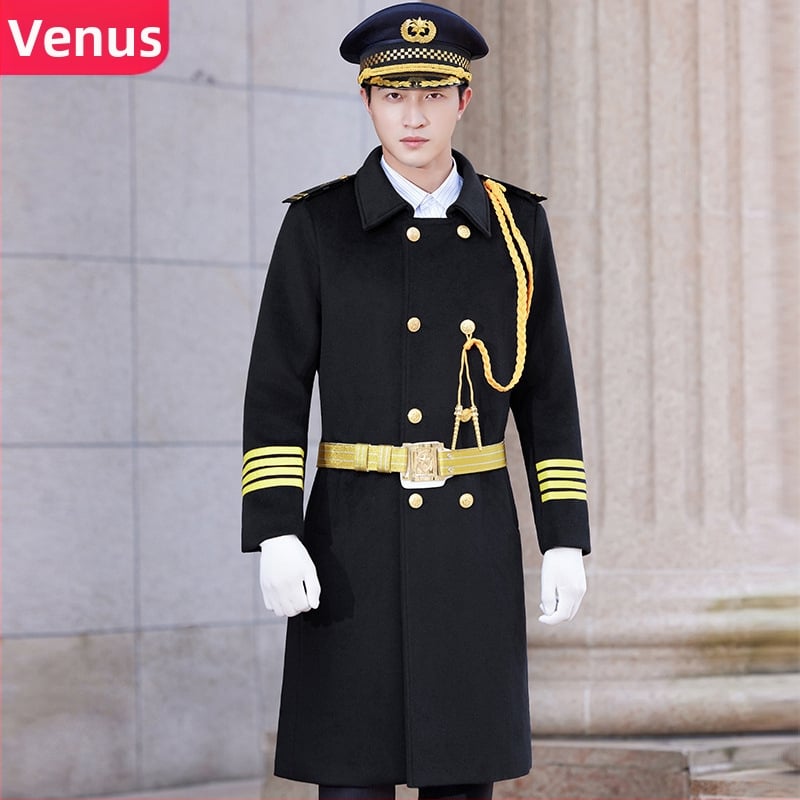 Žieminis darbinis paltas su dvigubu užsegimu, kiilotuotas storas vilnos-poliesterio audinys, pamušalas poliesteris, daug kišenių