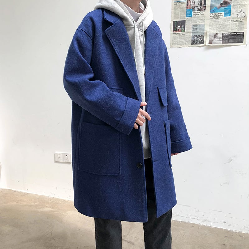 Paltas japonų stiliumi, vidutinio ilgio, vienos eilės užsegimas, apykaklė