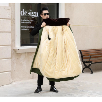 Ilgas medvilnės mišinio paltas su aksominiu pamušalu, dvigubu užsegimu