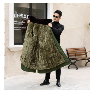 Ilgas medvilnės mišinio paltas su aksominiu pamušalu, dvigubu užsegimu