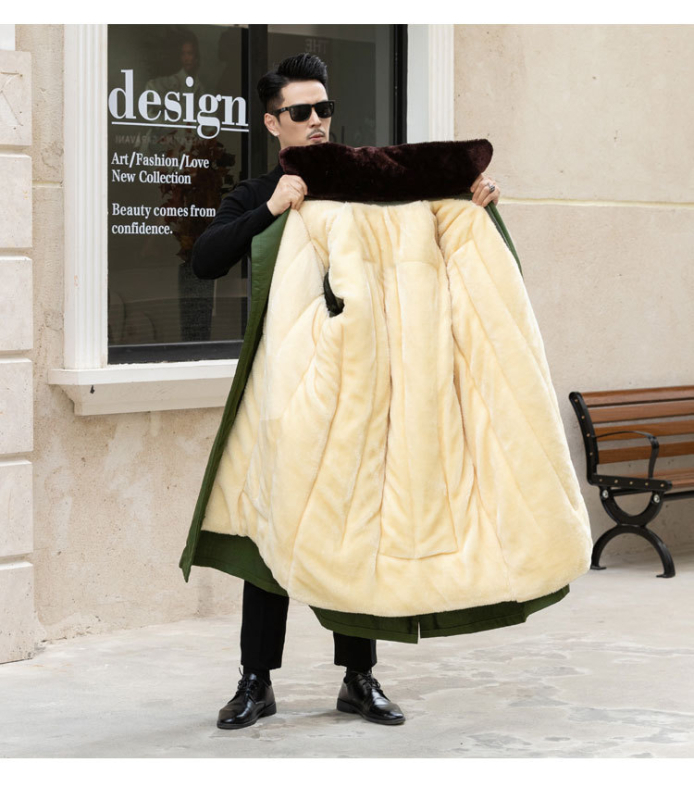 Ilgas medvilnės mišinio paltas su aksominiu pamušalu, dvigubu užsegimu