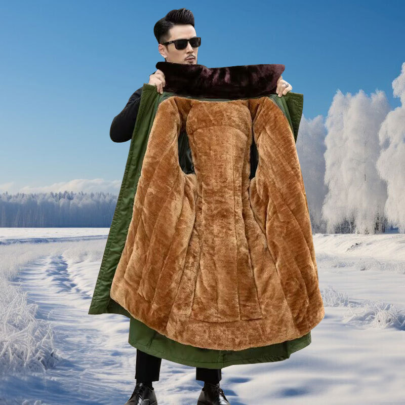 Ilgas medvilnės mišinio paltas su aksominiu pamušalu, dvigubu užsegimu