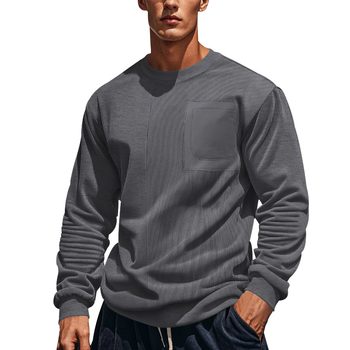 Muški casual sweatshirt s corduroy patchom i jacquard teksturom, okrugli vrat, dugi rukavi, udoban kroj, poliester smjesa