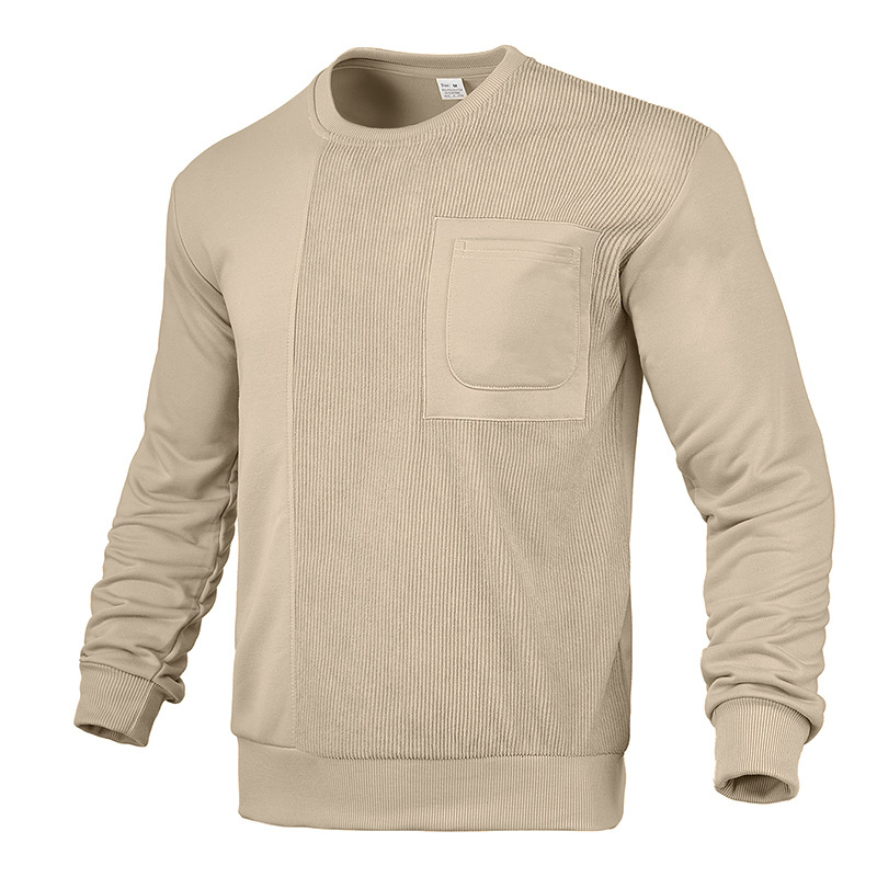 Muški casual sweatshirt s corduroy patchom i jacquard teksturom, okrugli vrat, dugi rukavi, udoban kroj, poliester smjesa