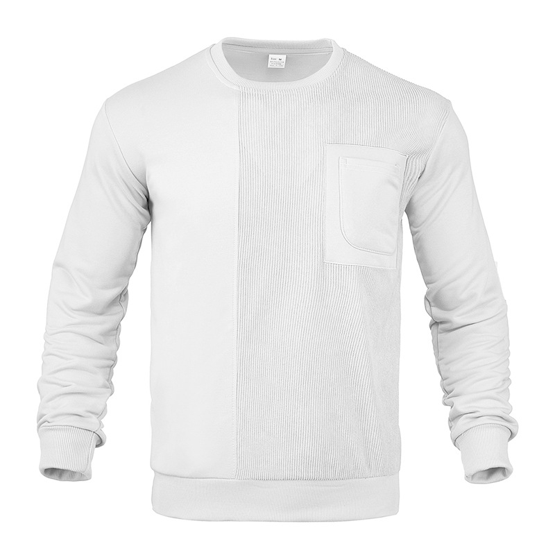 Muški casual sweatshirt s corduroy patchom i jacquard teksturom, okrugli vrat, dugi rukavi, udoban kroj, poliester smjesa