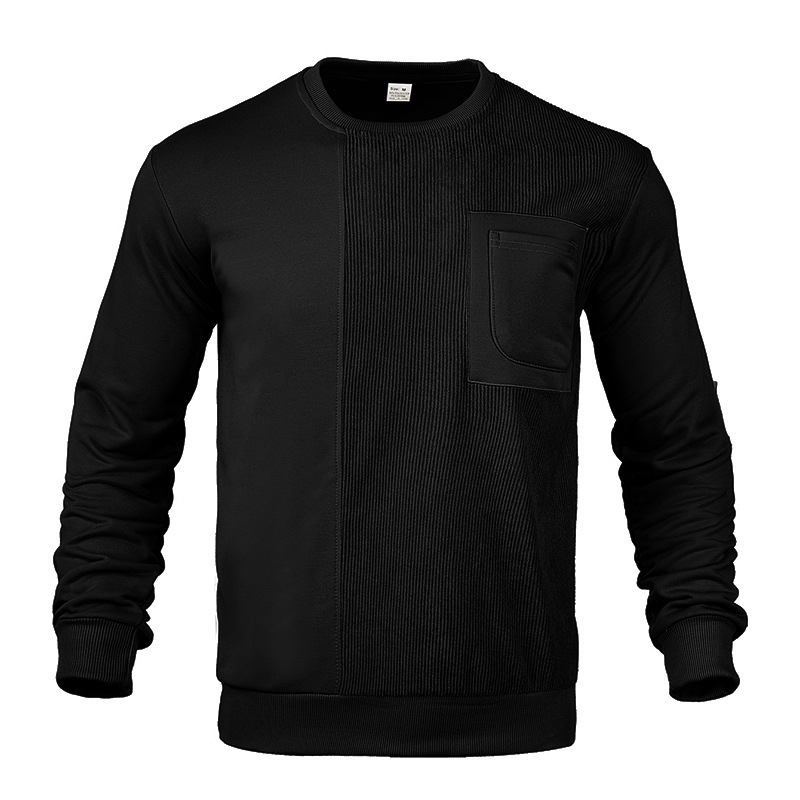 Muški casual sweatshirt s corduroy patchom i jacquard teksturom, okrugli vrat, dugi rukavi, udoban kroj, poliester smjesa