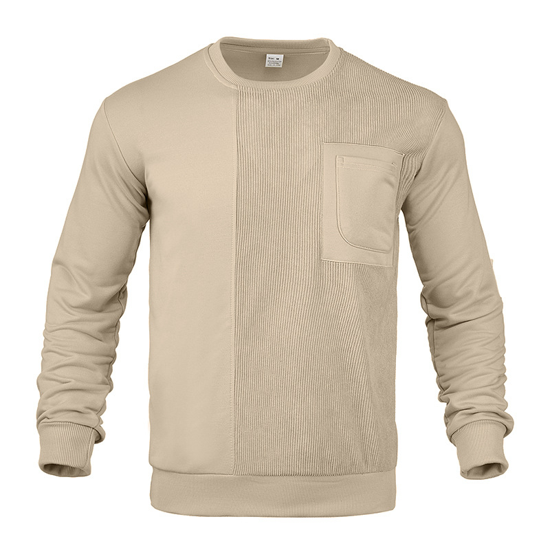 Muški casual sweatshirt s corduroy patchom i jacquard teksturom, okrugli vrat, dugi rukavi, udoban kroj, poliester smjesa