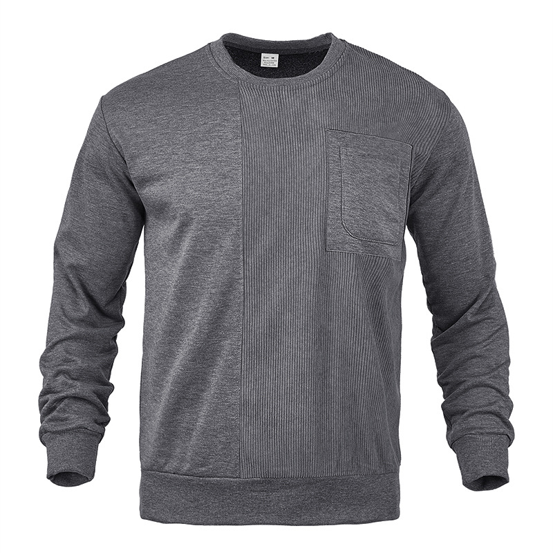Muški casual sweatshirt s corduroy patchom i jacquard teksturom, okrugli vrat, dugi rukavi, udoban kroj, poliester smjesa