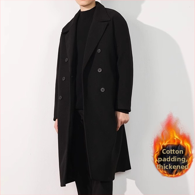 Vyrinis vilnonis paltas su kubanų apykakle, dvigubai užsegamas, storas, vidutinio ilgio