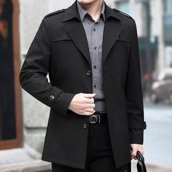 Vyrų vidutinio ilgio paltas, biuro stiliaus, kostiumo apykaklė, vieno mygtuko užsegimas, reversinis