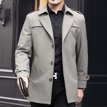 Vyrų vidutinio ilgio paltas, biuro stiliaus, kostiumo apykaklė, vieno mygtuko užsegimas, reversinis