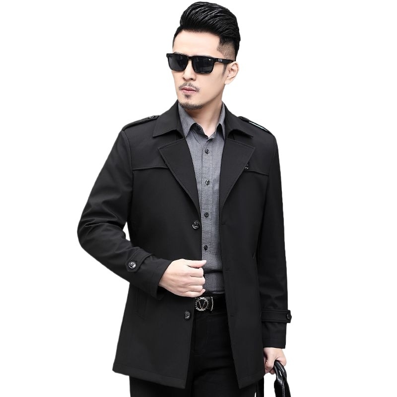 Vyrų vidutinio ilgio paltas, biuro stiliaus, kostiumo apykaklė, vieno mygtuko užsegimas, reversinis