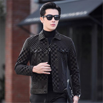 Кожено яке от истинска кожа, корейски стил, яка с ревър, тясна кройка, пролет 2023