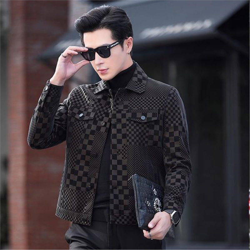 Кожено яке от истинска кожа, корейски стил, яка с ревър, тясна кройка, пролет 2023