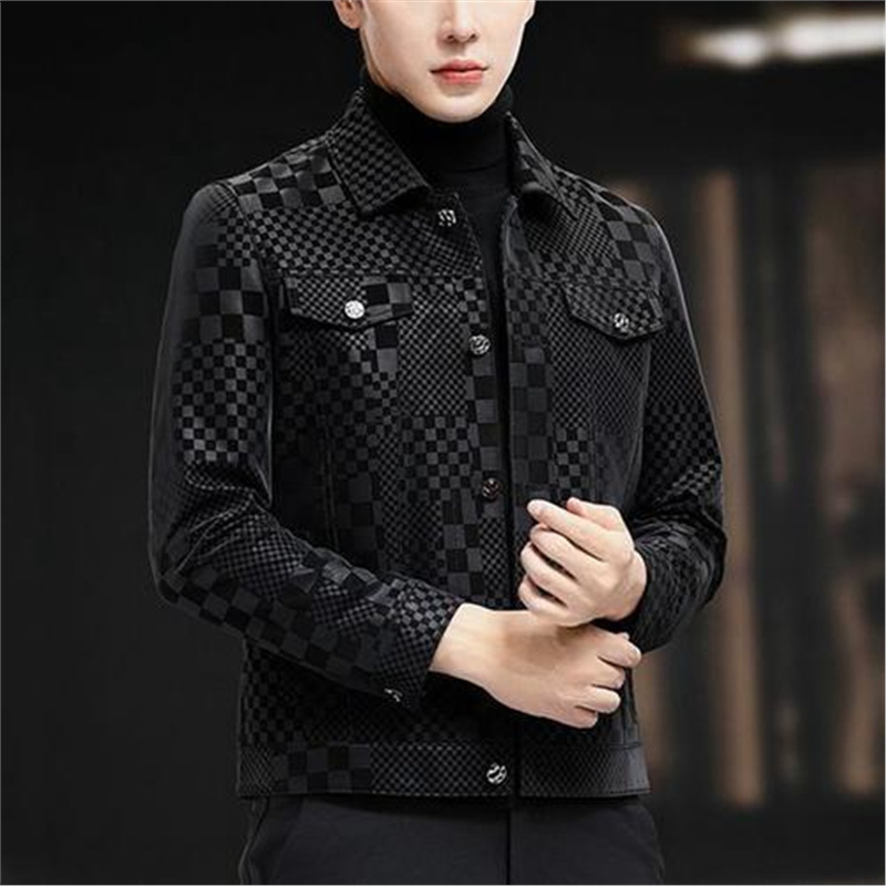 Кожено яке от истинска кожа, корейски стил, яка с ревър, тясна кройка, пролет 2023